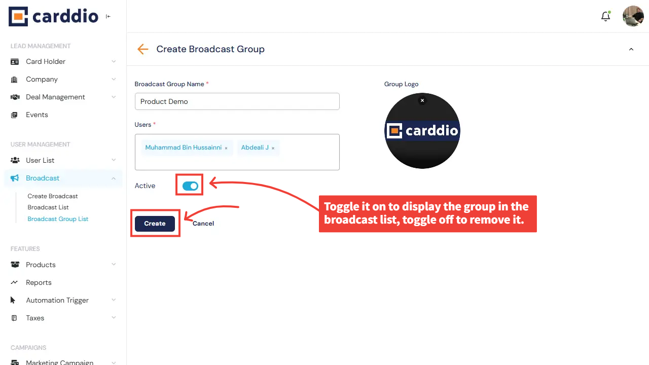 Create Broadcast Group Form