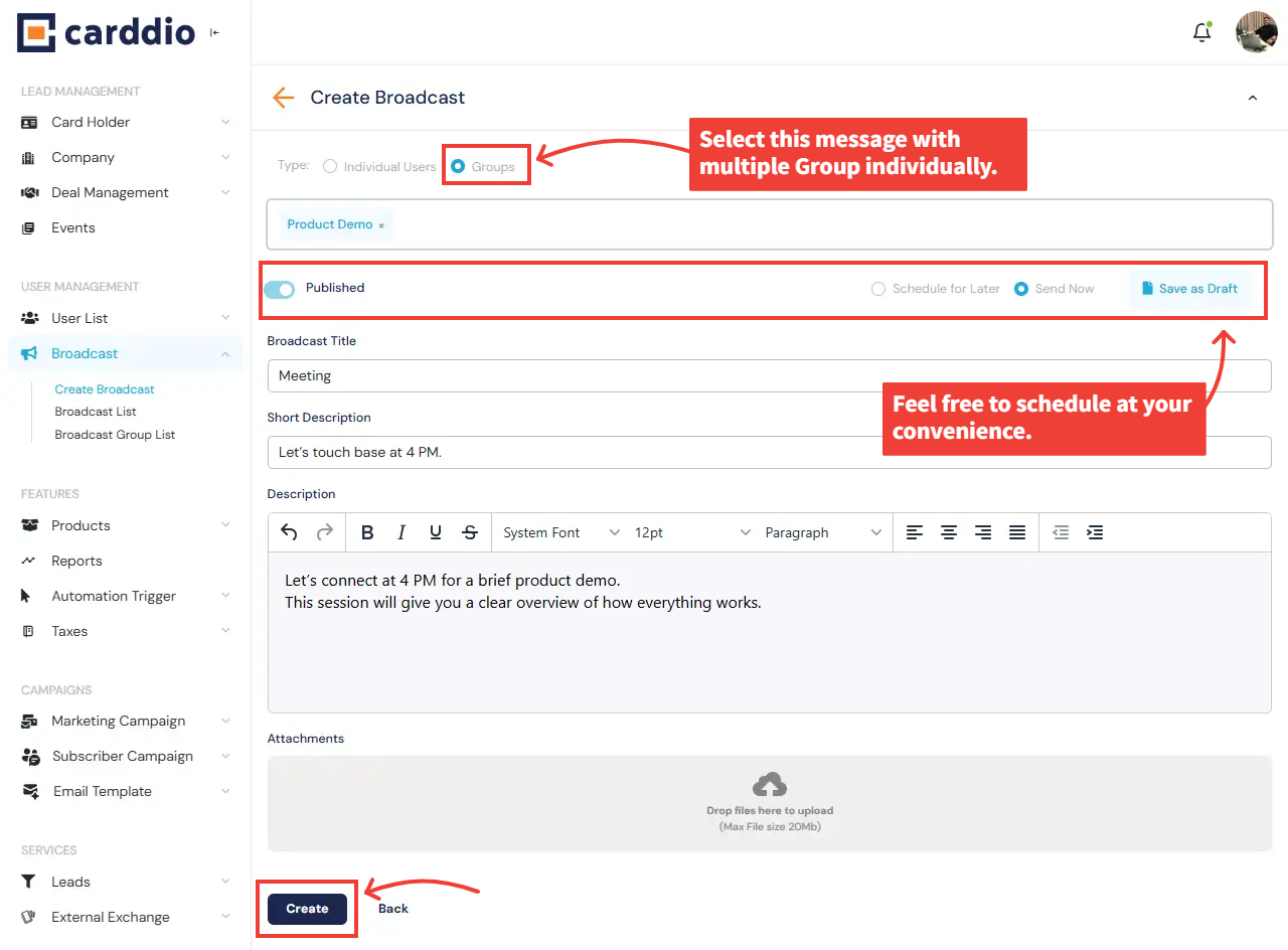 Create Group Broadcast