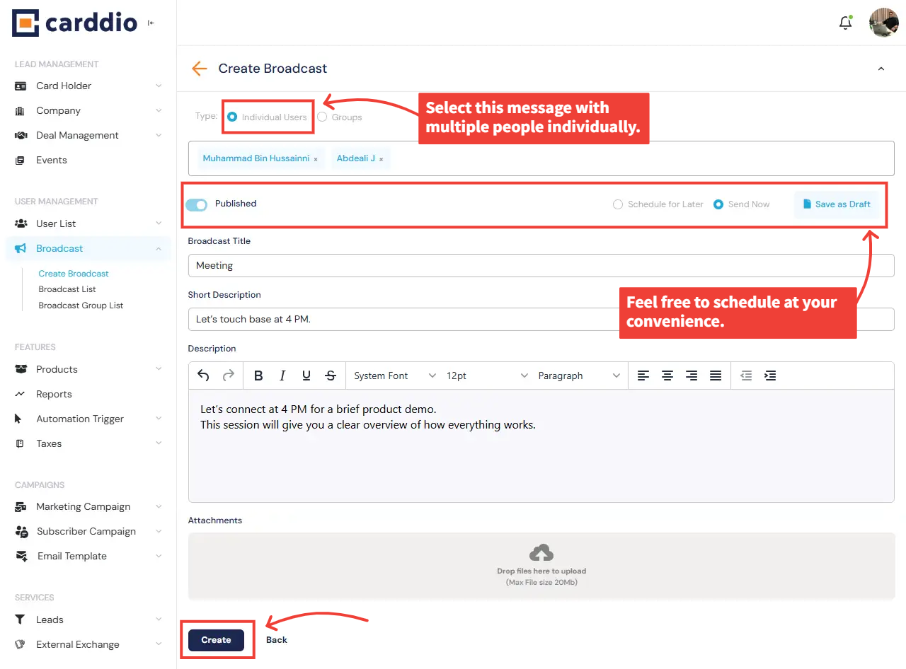 Create Individual Broadcast