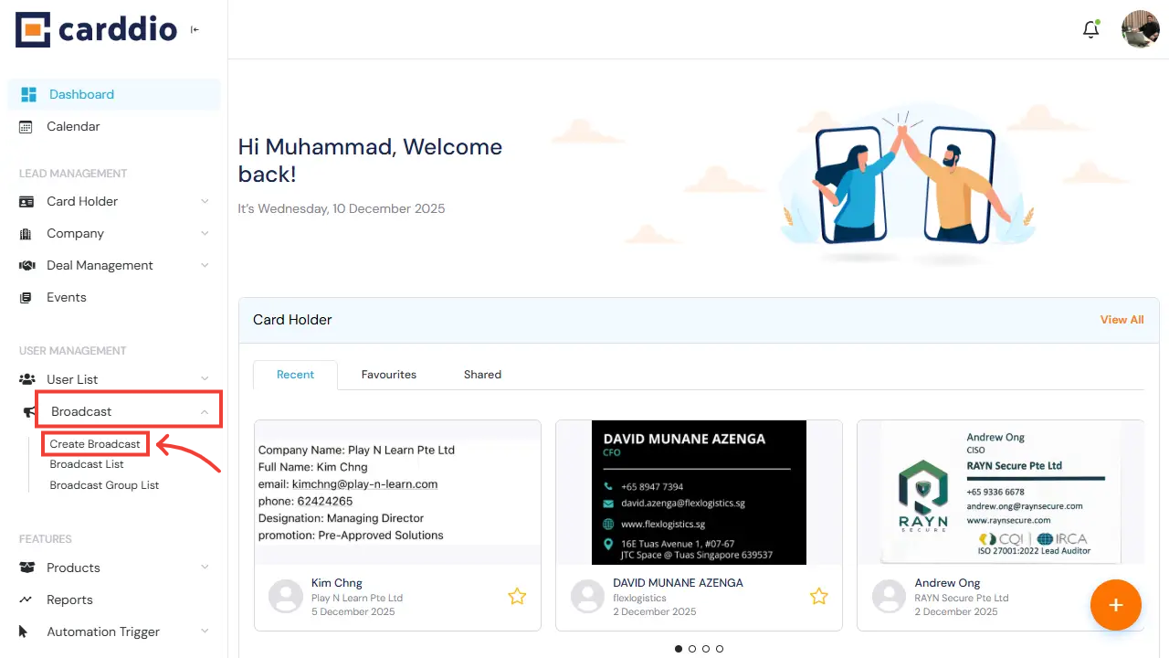 Dashboard - Navigate to Broadcast