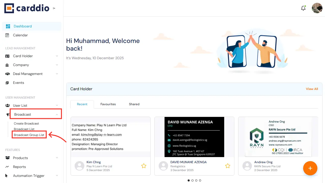 Navigate to Broadcast Group List