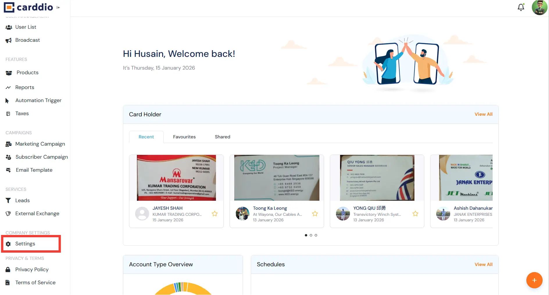 Company Settings Sidebar