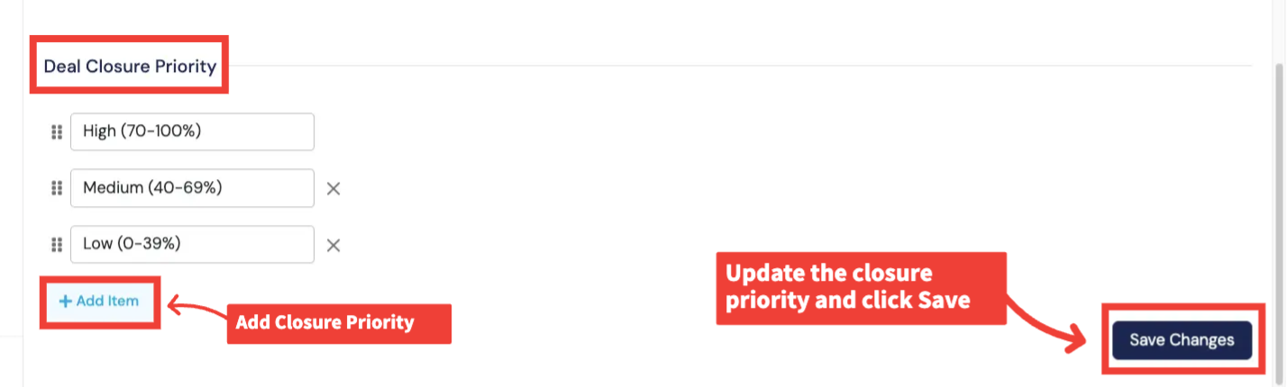 Deal Closure Priority Settings