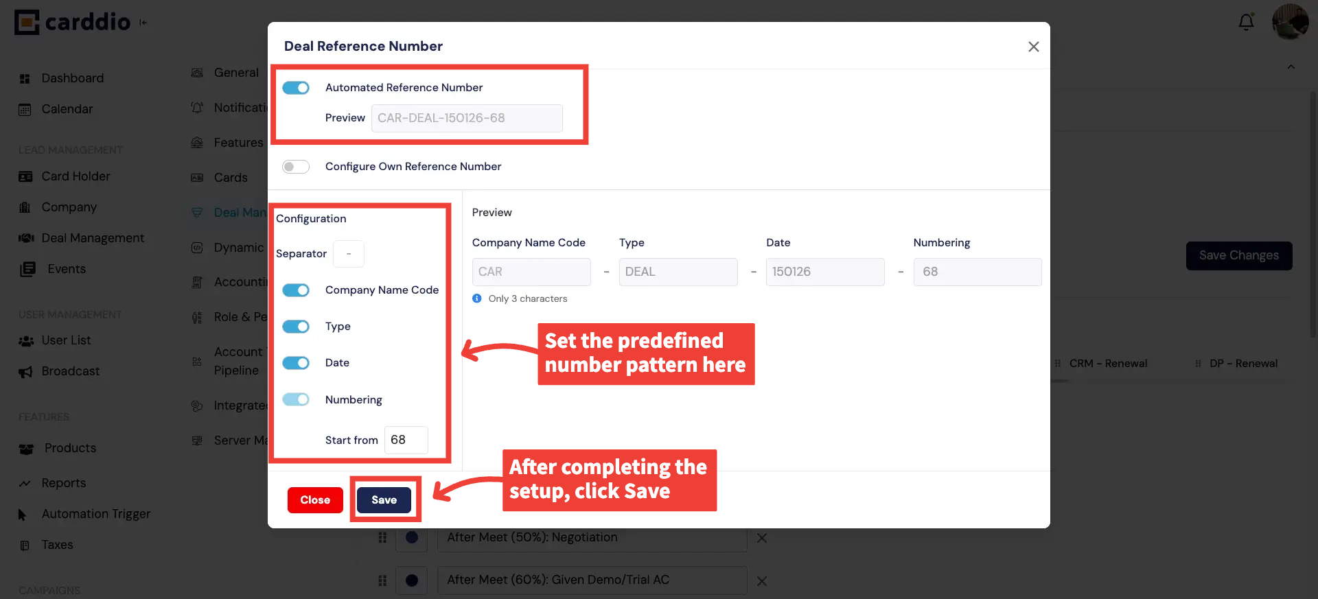 Automated Deal Reference Number
