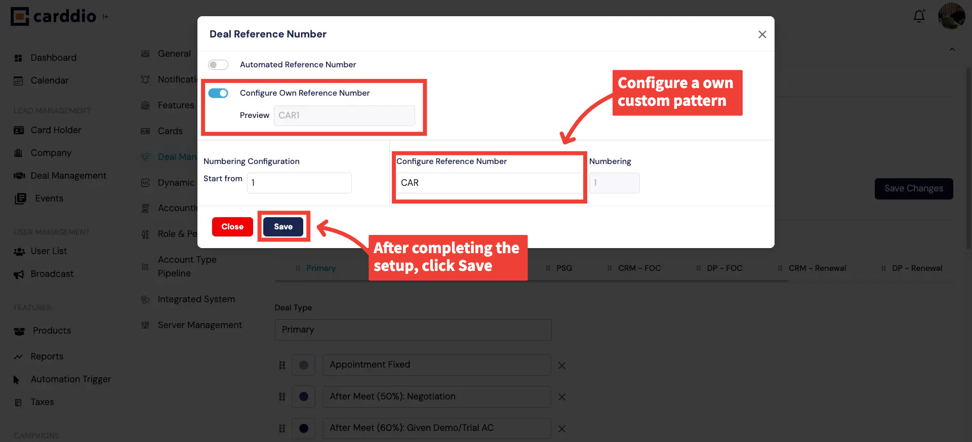 Custom Deal Reference Number