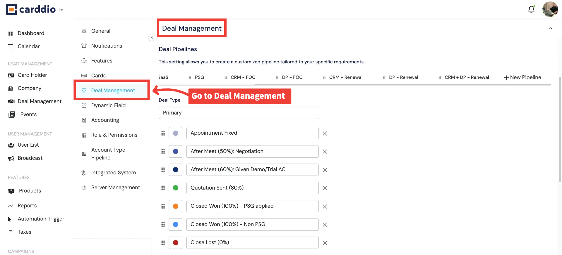 Redirect to Deal Management