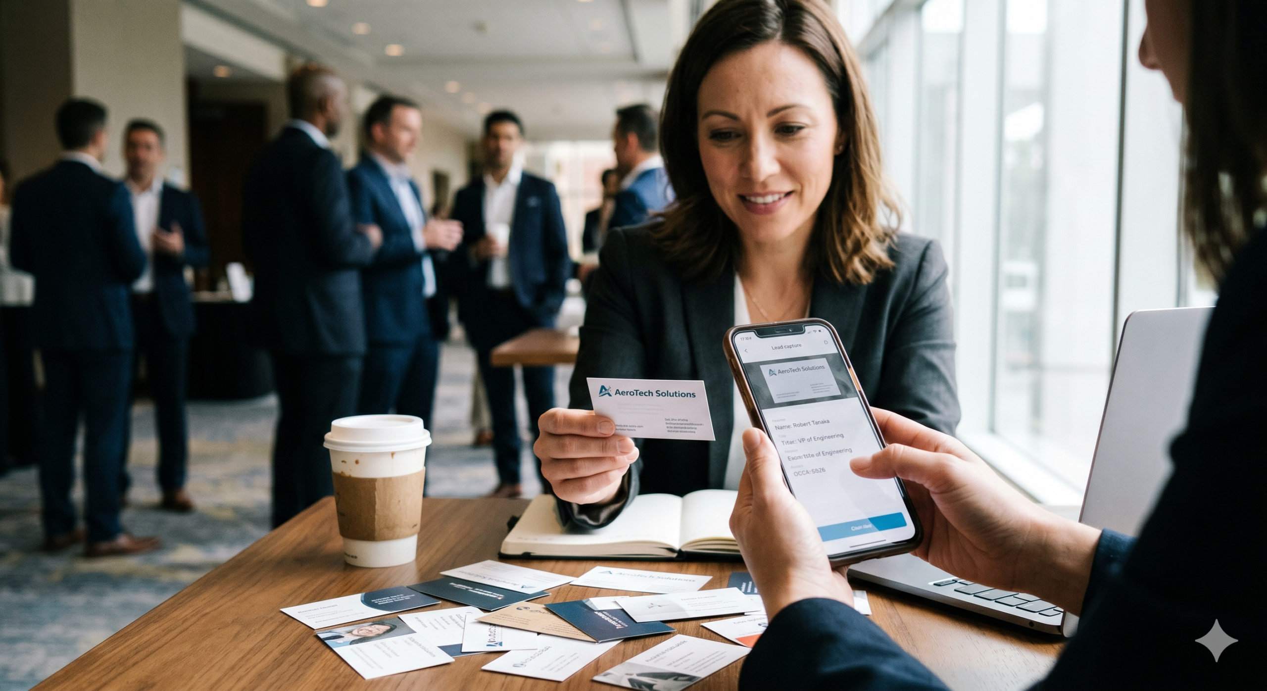 Professional networking and lead-capture scenario showing a business contact being scanned digitally from a business card before entering a CRM system. The image illustrates the hidden cost of losing valuable leads during the capture process, highlighting how Carddio helps businesses automate contact collection, reduce manual data entry errors, and ensure every networking opportunity is accurately recorded and followed up.