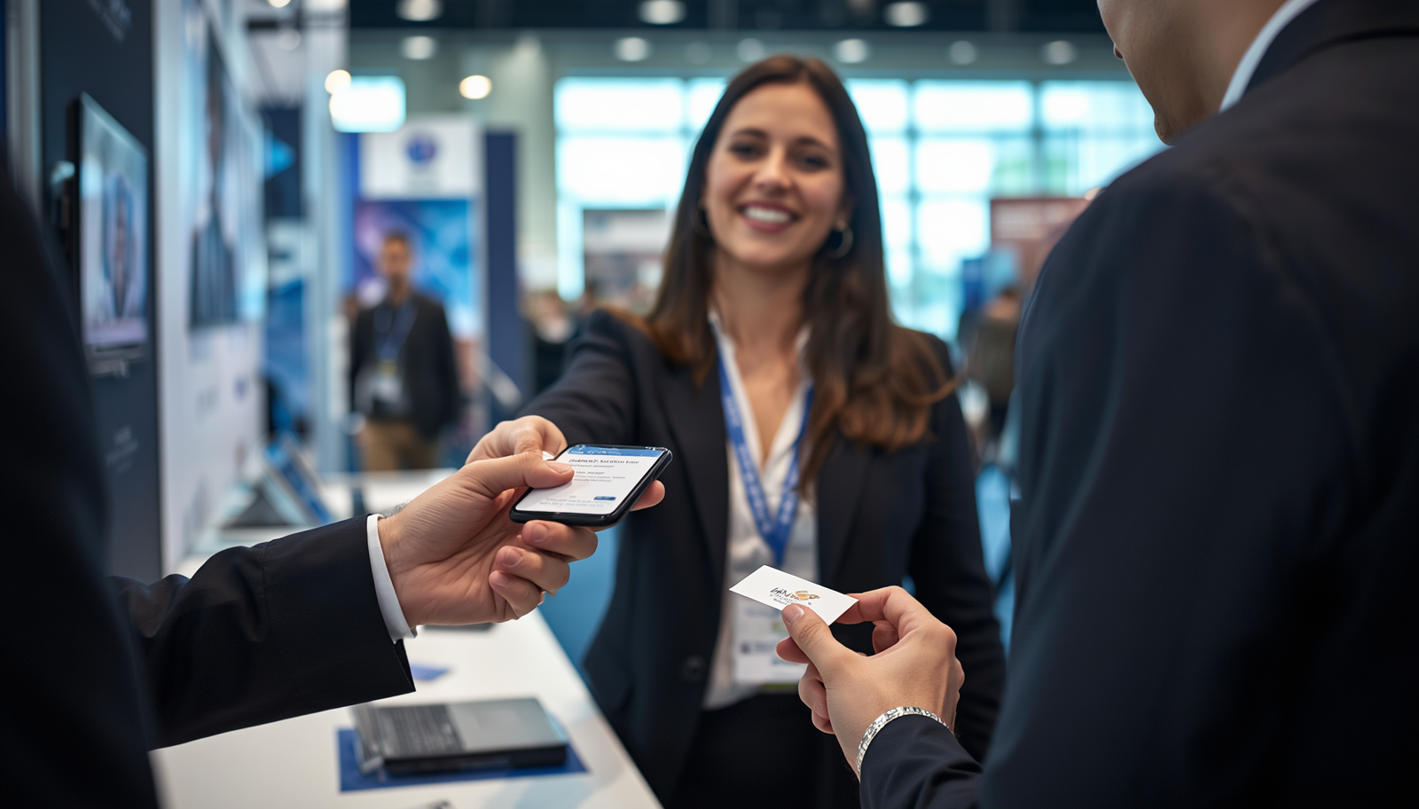 Business card capture at a trade show using a mobile CRM app