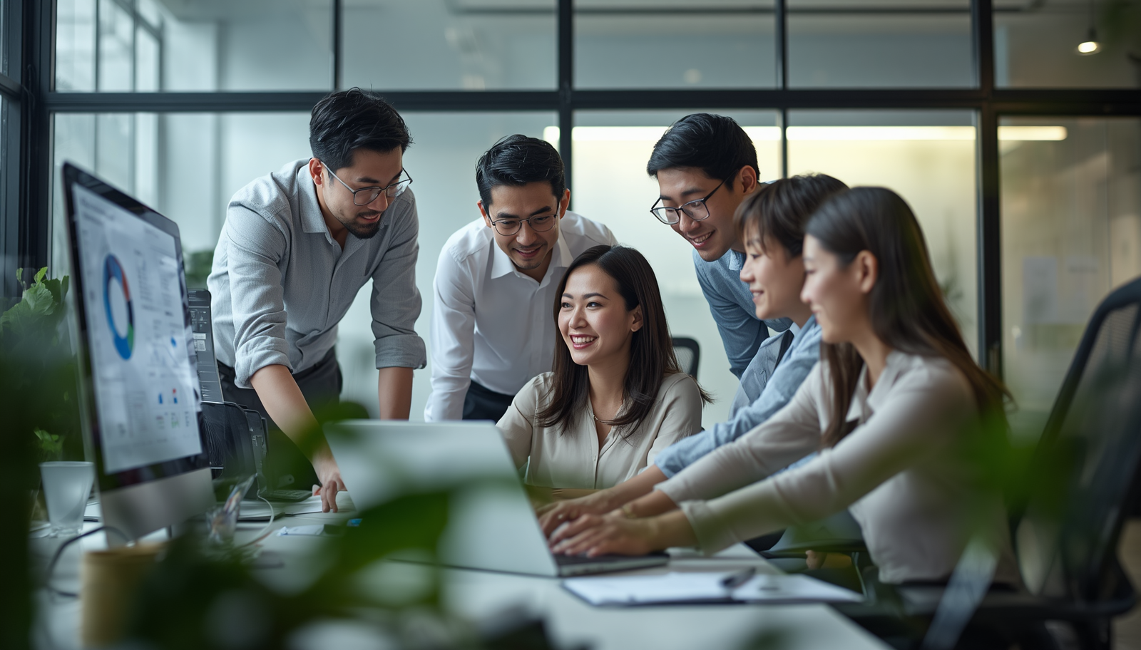 Team using cloud-based CRM software for business collaboration